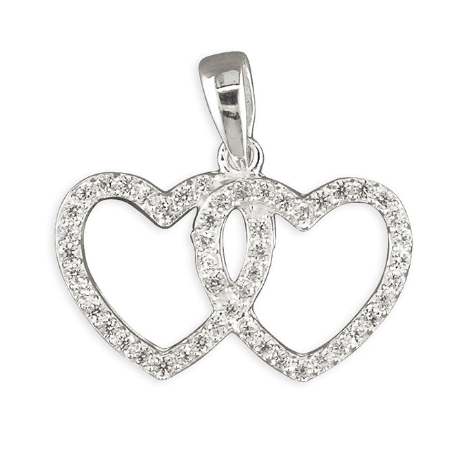 Sterling Silver Double Cubic Zirconia Heart Necklace
