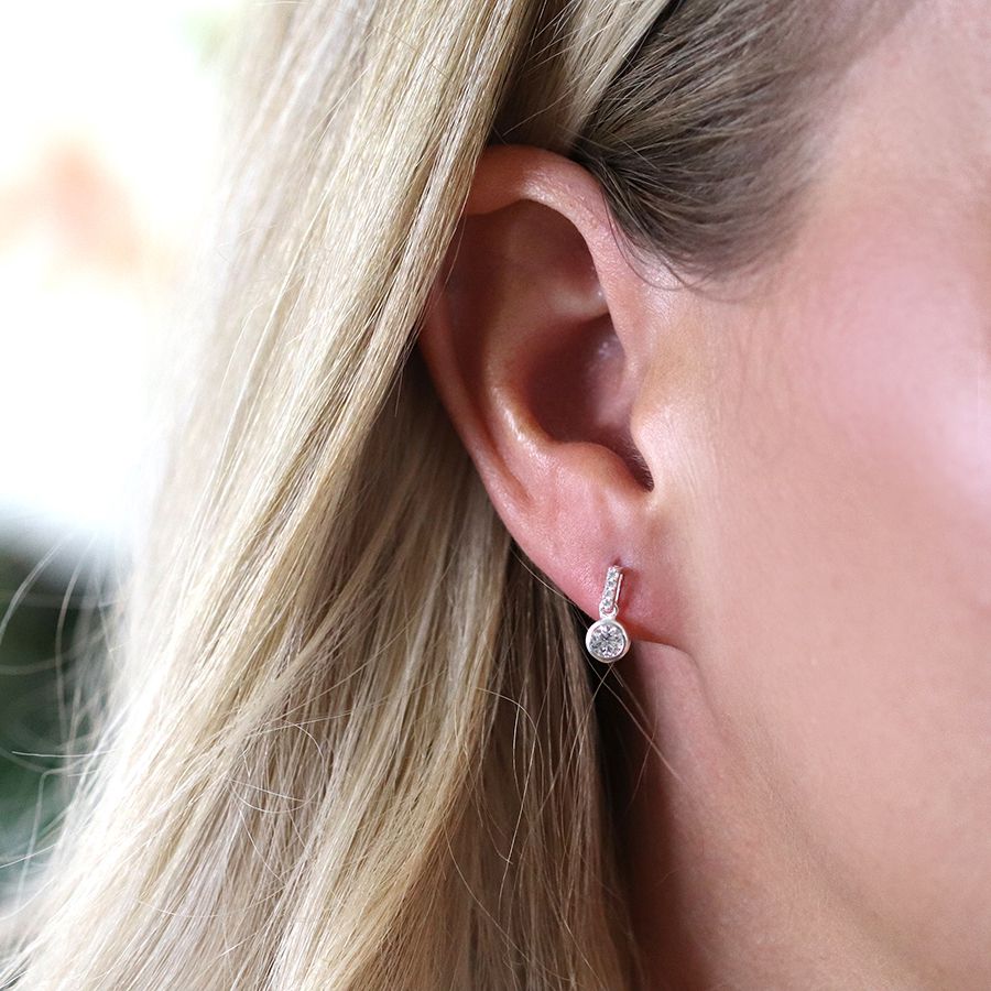 POM Sterling Silver Crystal Bar and Drop Earrings