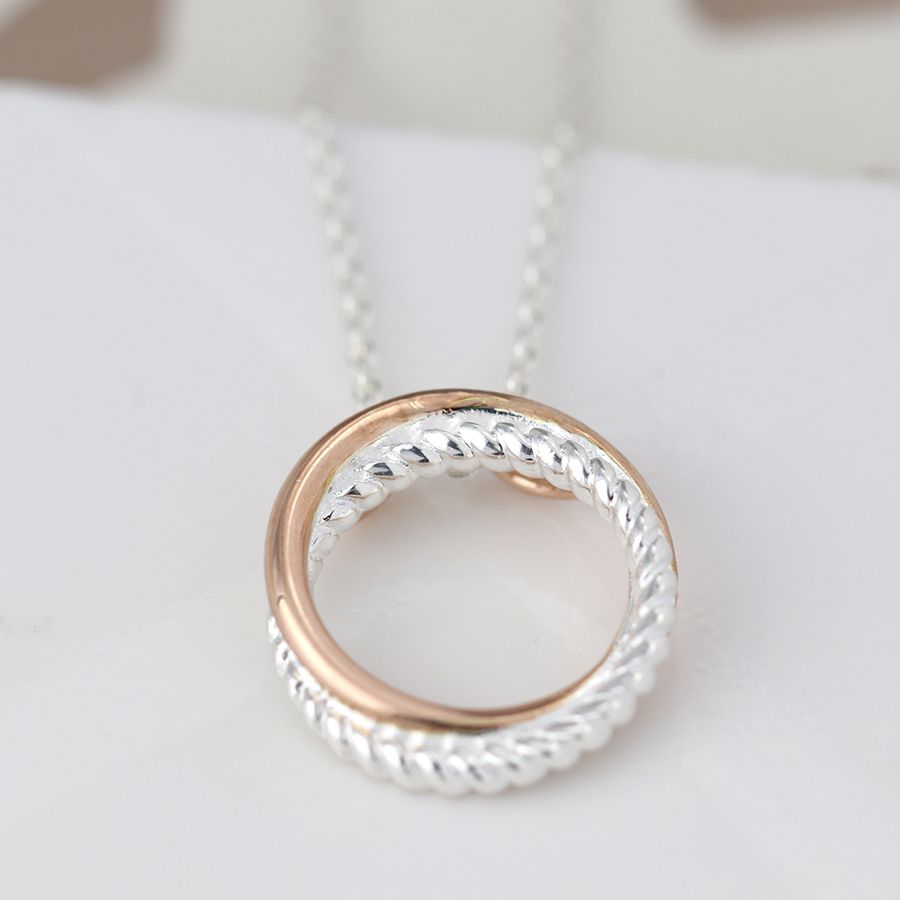 POM Sterling Silver Twist and Rose Gold Hoop Necklace