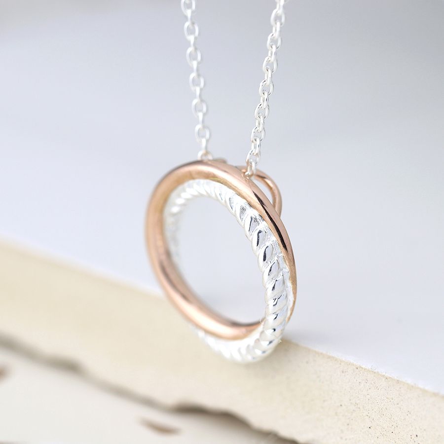 POM Sterling Silver Twist and Rose Gold Hoop Necklace