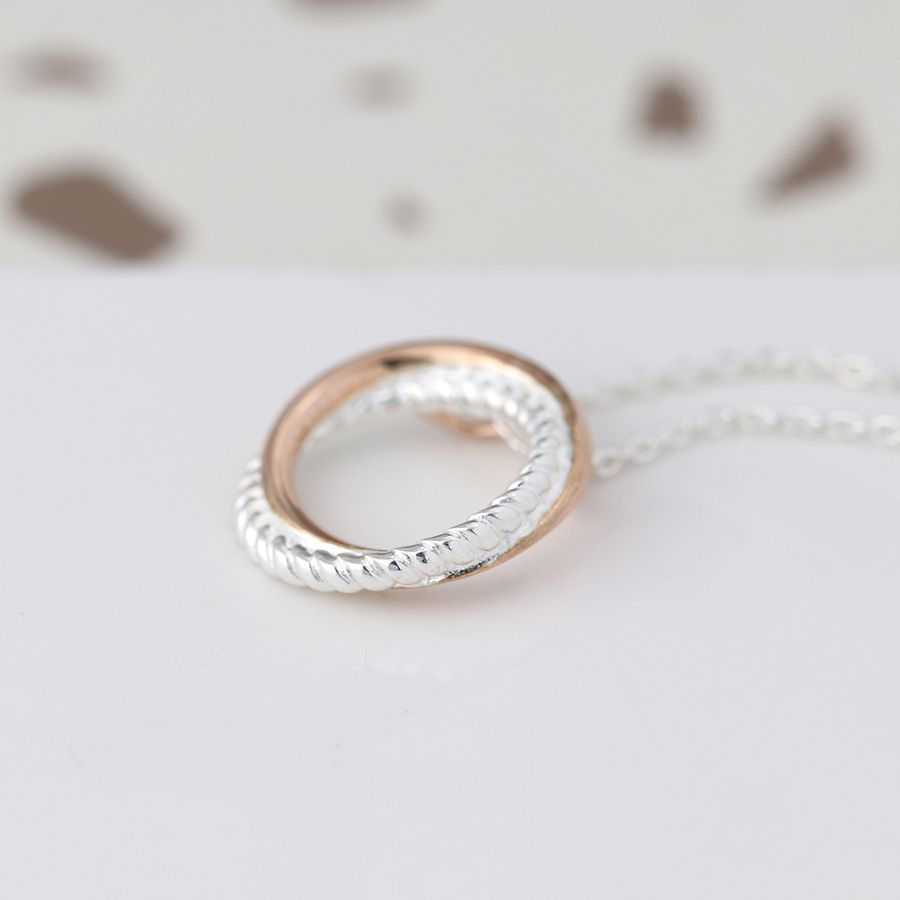 POM Sterling Silver Twist and Rose Gold Hoop Necklace