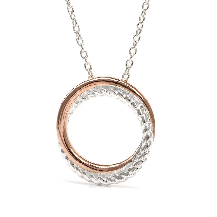 POM Sterling Silver Twist and Rose Gold Hoop Necklace