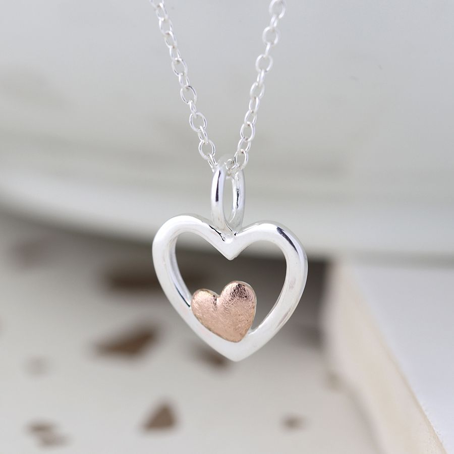 Sterling Silver and Rose Gold Double Heart Necklace