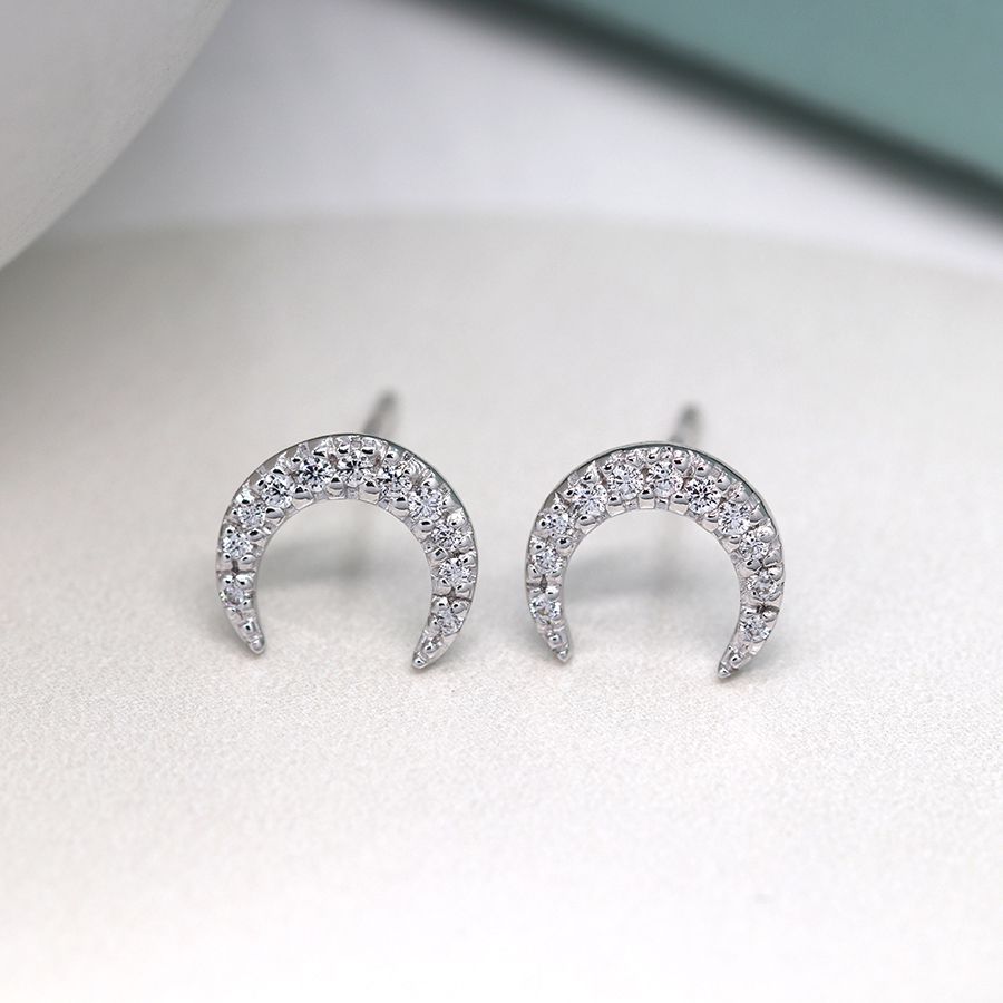 POM Sterling Silver Inverted Crystal Crescent Earrings