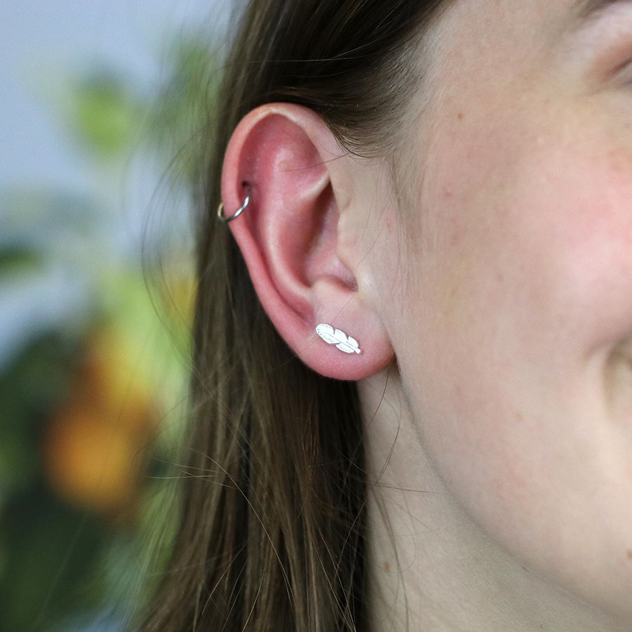 POM Sterling Silver Feather Studs