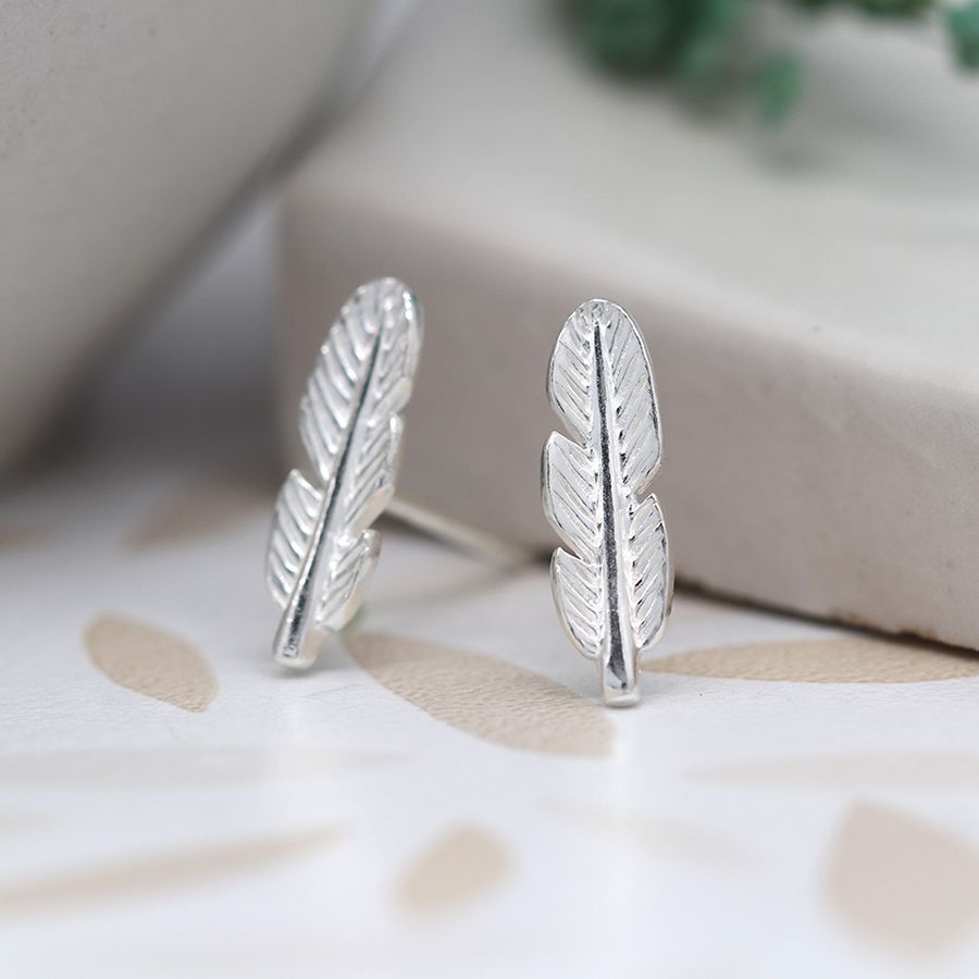 POM Sterling Silver Feather Studs