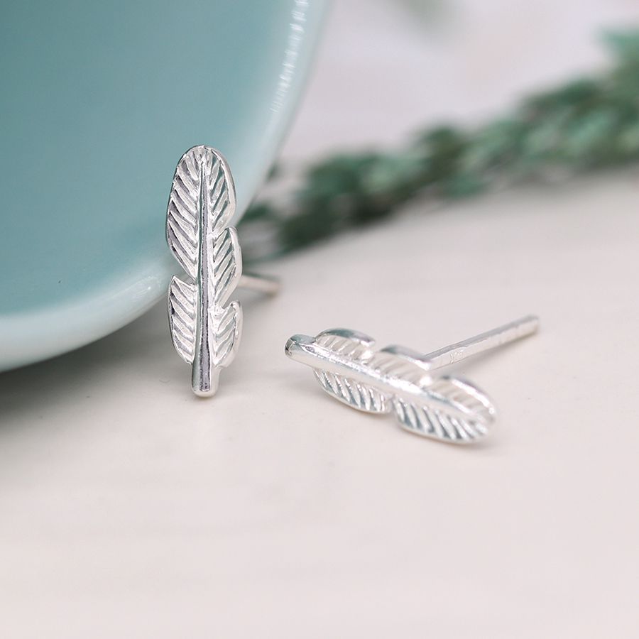 POM Sterling Silver Feather Studs