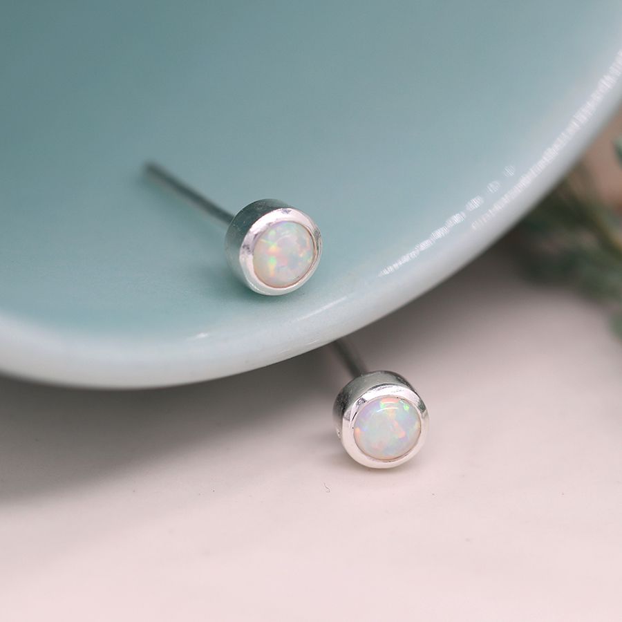 POM Sterling Silver Tiny Opal Earrings