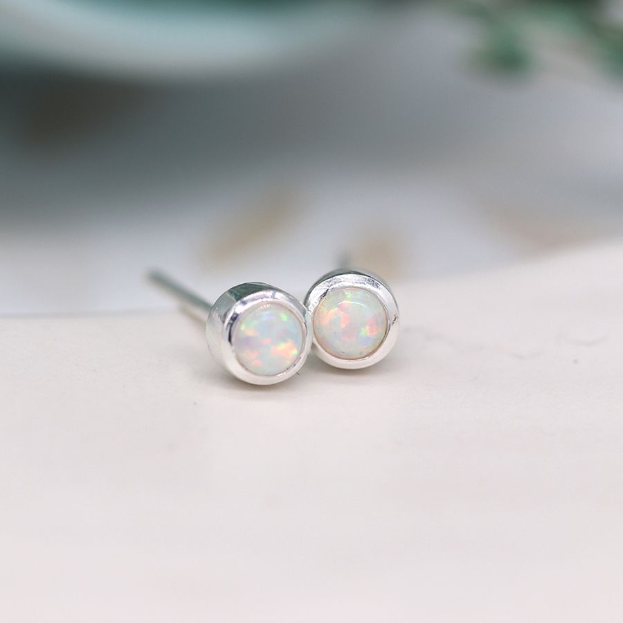 POM Sterling Silver Tiny Opal Earrings