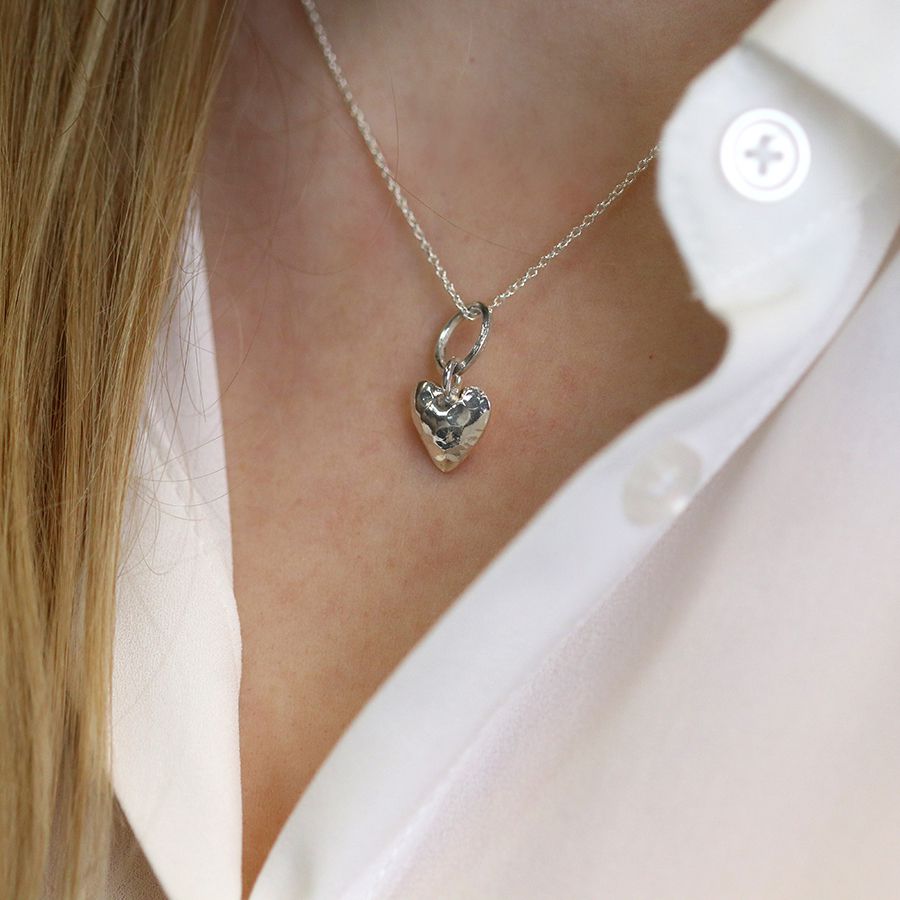 POM Sterling Silver Hammered Hoop And Heart Necklace