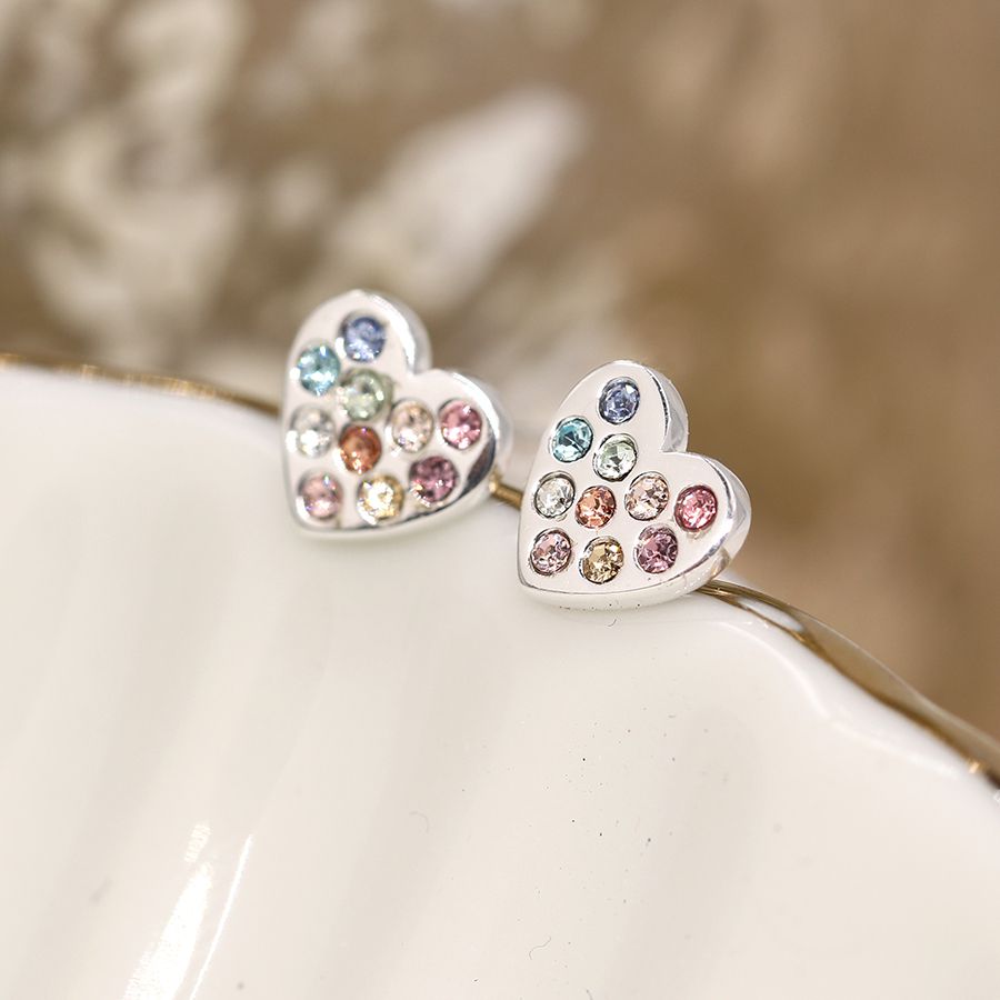 POM Sterling Silver Pastel Rhinestone Heart Earrings