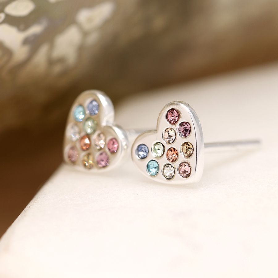 POM Sterling Silver Pastel Rhinestone Heart Earrings