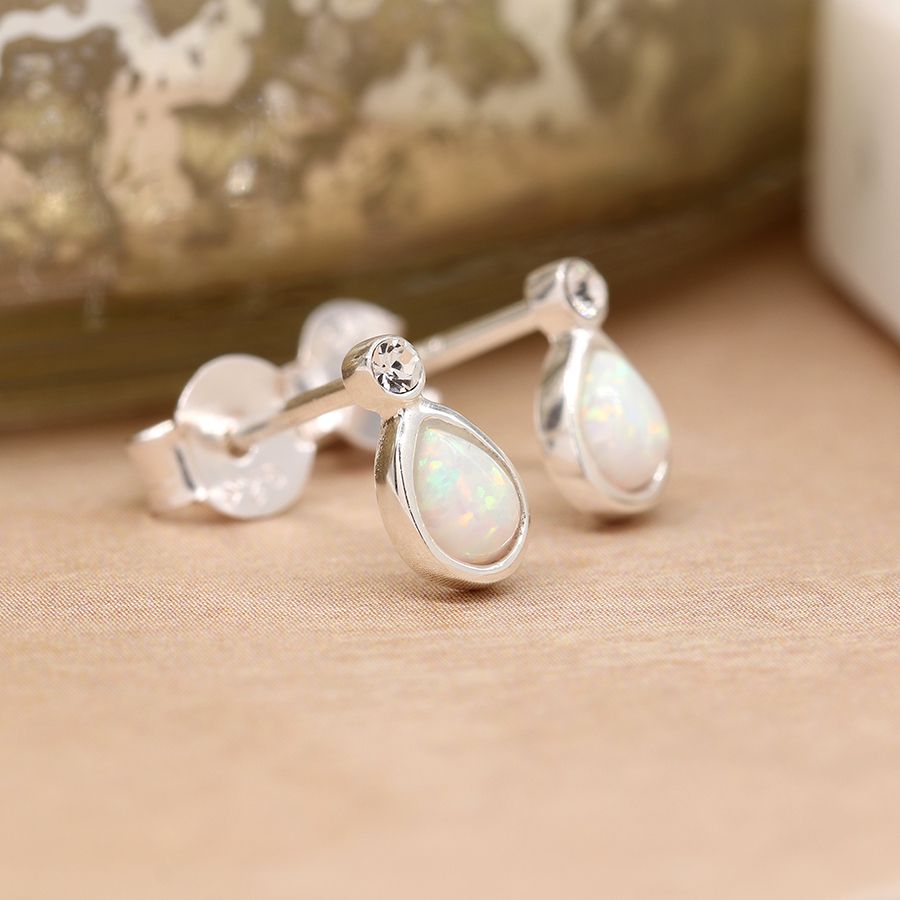Sterling Silver Opal Teardrop and Crystal Earrings
