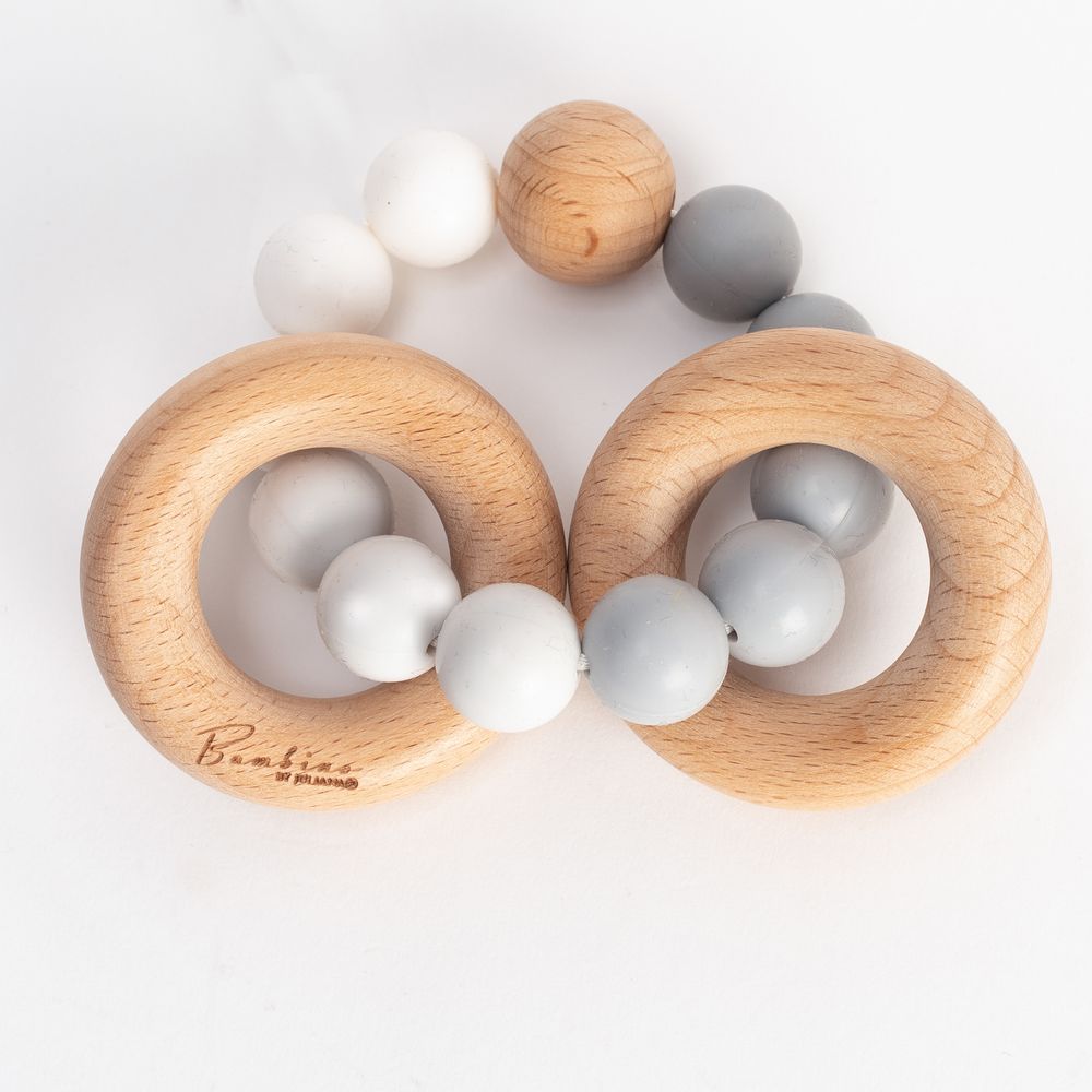 Bambino Wood & Silicone Rings Teether - Grey