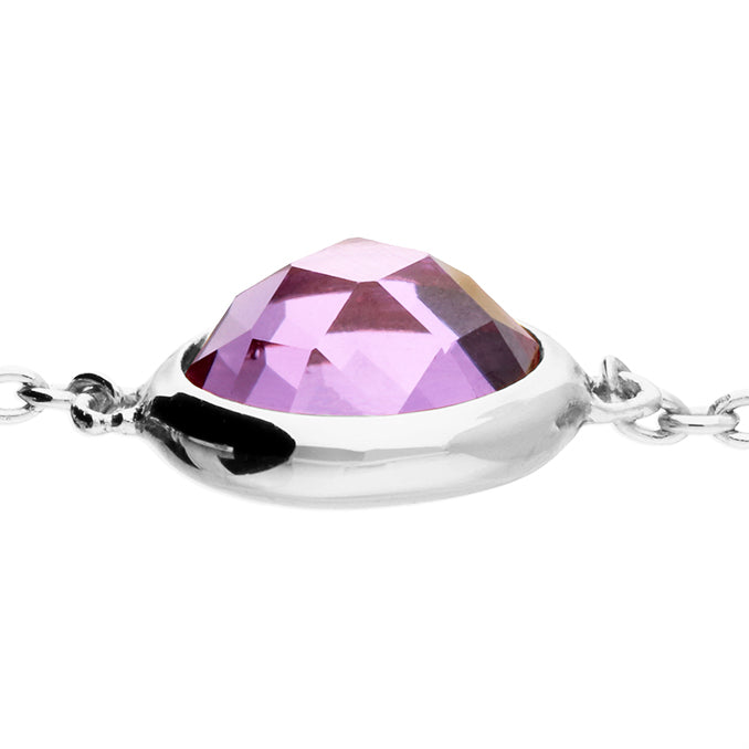 Sterling Silver Amethyst Cubic Zirconia Slider Bracelet