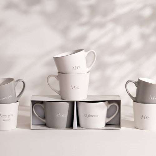 Amore Set Of 2 Grey & White Mugs - Always & Forever - More Than Just a Gift | Narborough Hall
