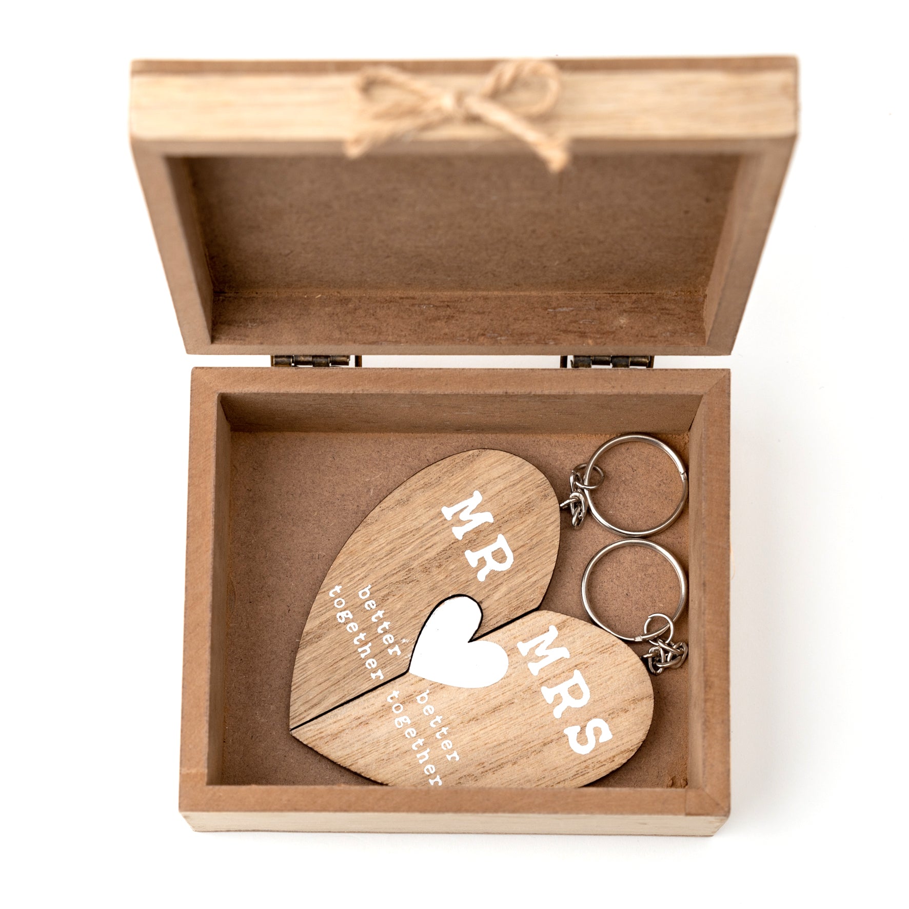 Love Story 'Mr and Mrs' Wooden Keyrings in a Box