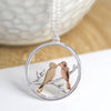 POM Silver Plated Mixed Finish Lovebirds In Circle Necklace
