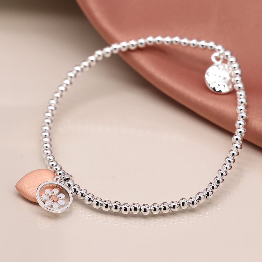 POM Silver Plated Daisy & Heart Bracelet