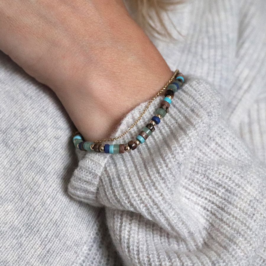 POM Golden Chain And Mixed Bead Bracelet