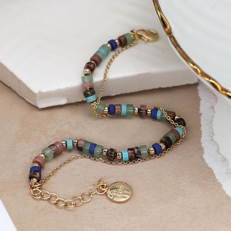 POM Golden Chain And Mixed Bead Bracelet