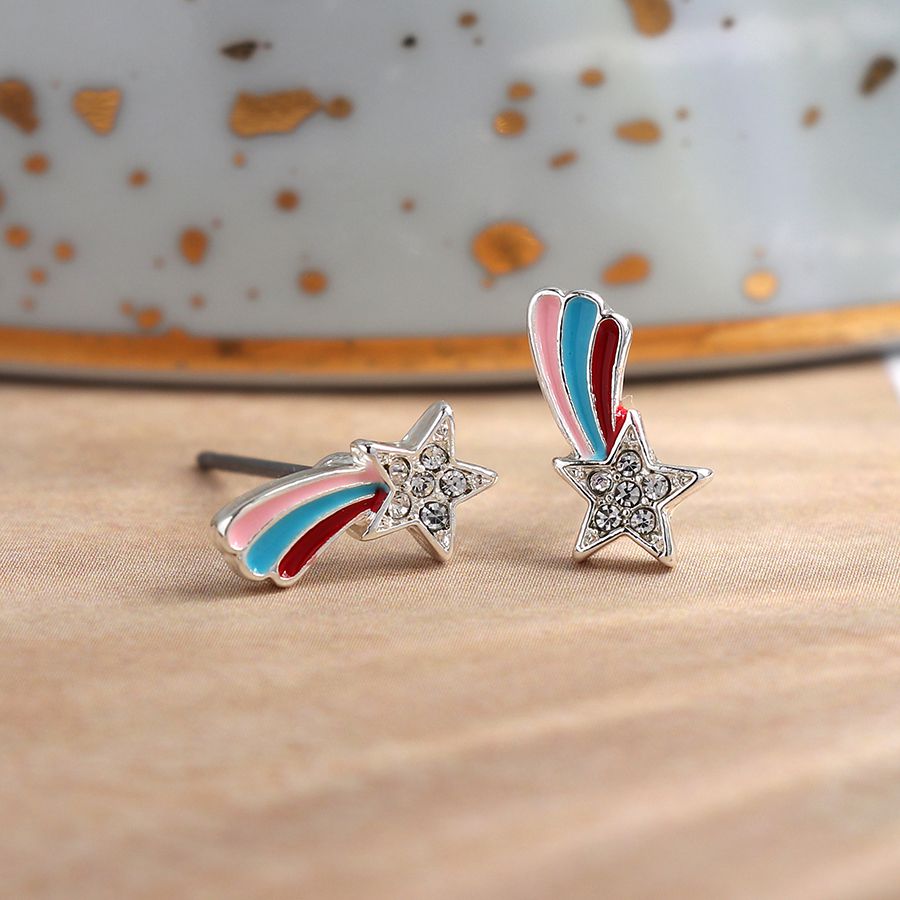POM Silver Plated Shooting Star with Enamel Earrings