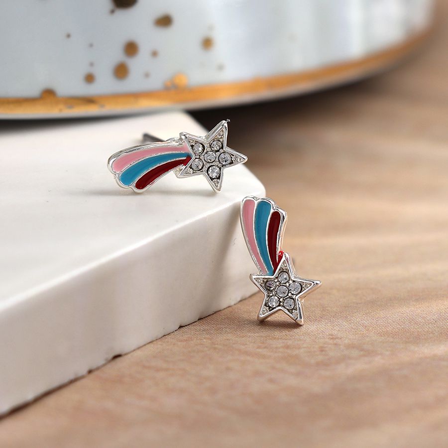 POM Silver Plated Shooting Star with Enamel Earrings