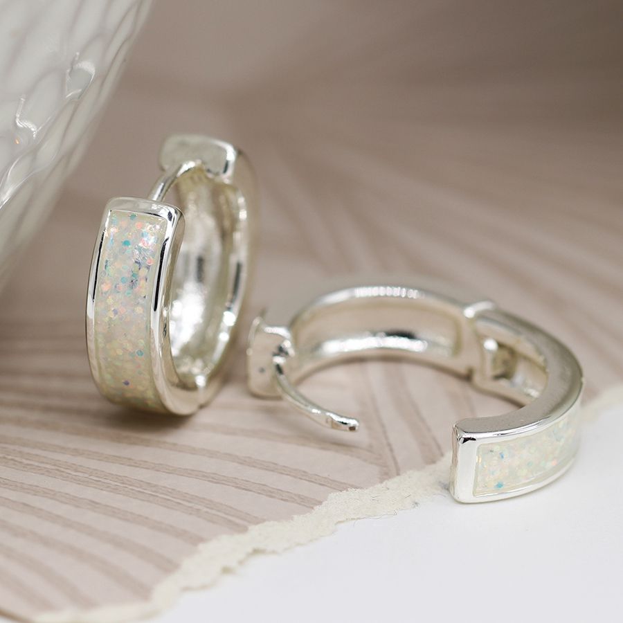 POM Silver Plated Opalite Huggie Hoop Earrings