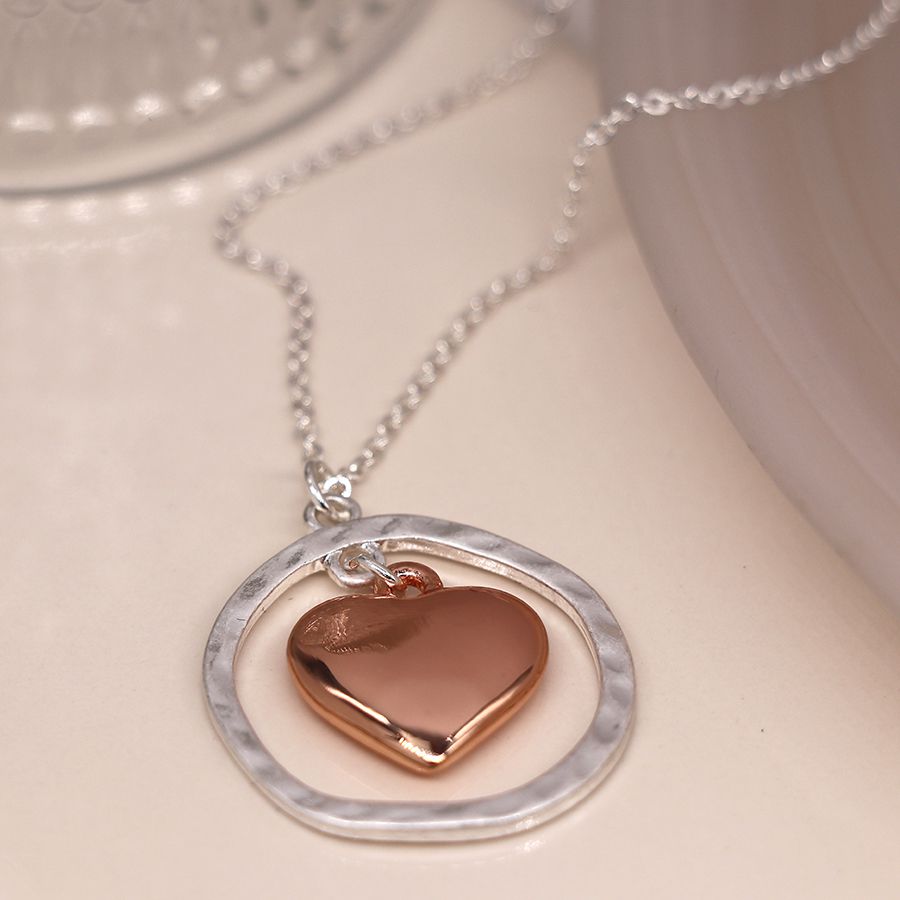POM Silver Plated Worn Hoop RG Heart  Necklace