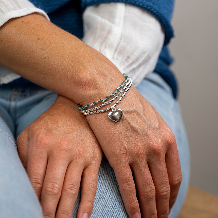 POM Silver Plated Bead bracelet with Heart Charm