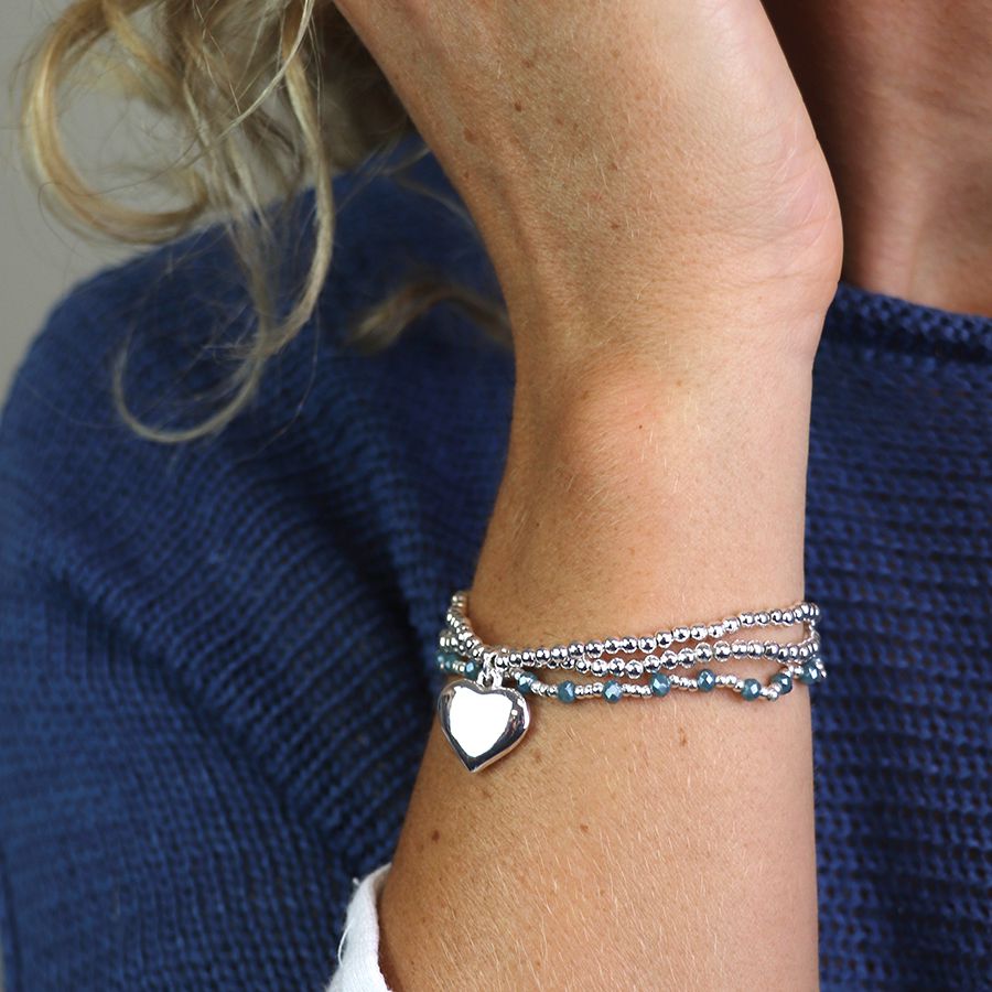 POM Silver Plated Bead bracelet with Heart Charm