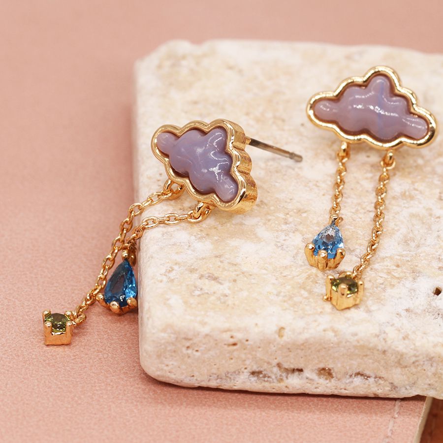 POM Golden cloud and crystal raindrop earrings