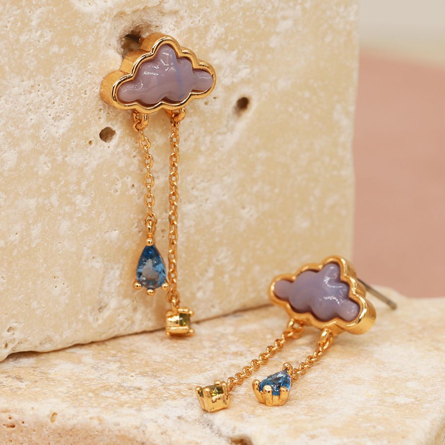 POM Golden cloud and crystal raindrop earrings