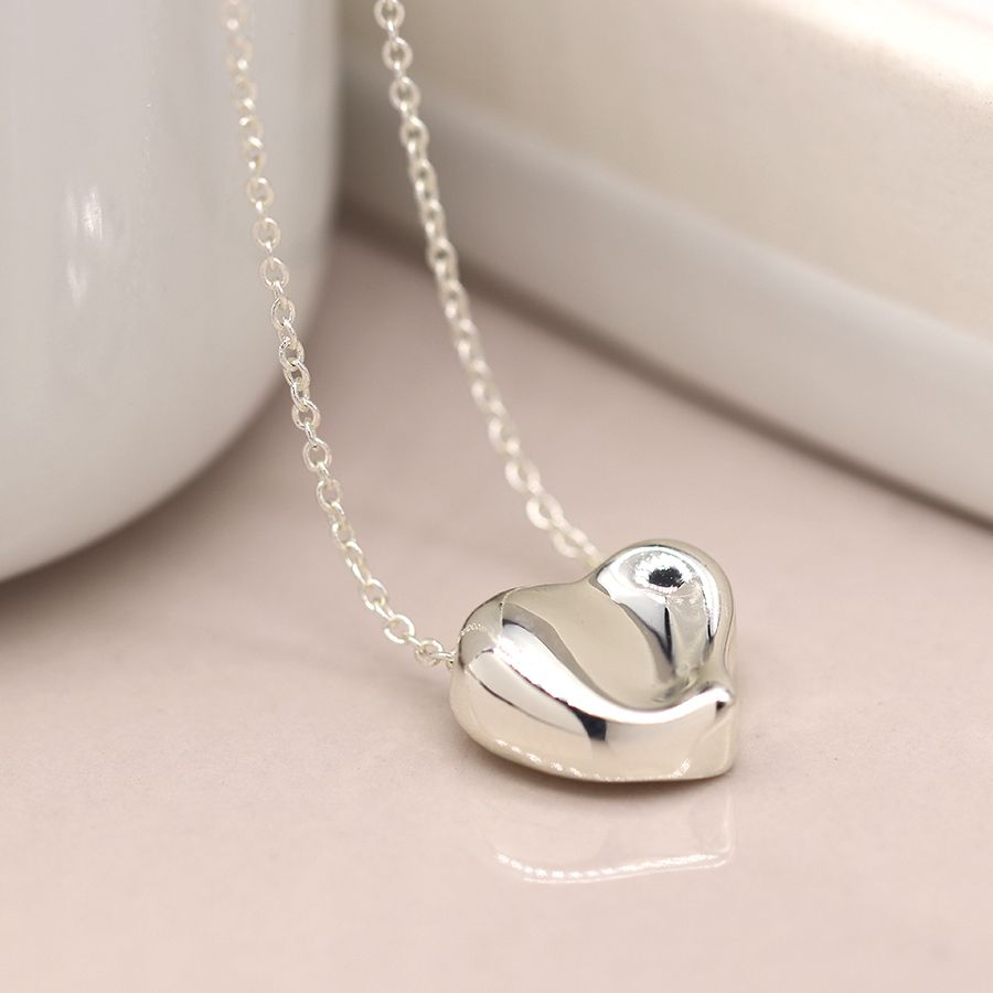POM Silver Plated Wavy Surface Heart Necklace