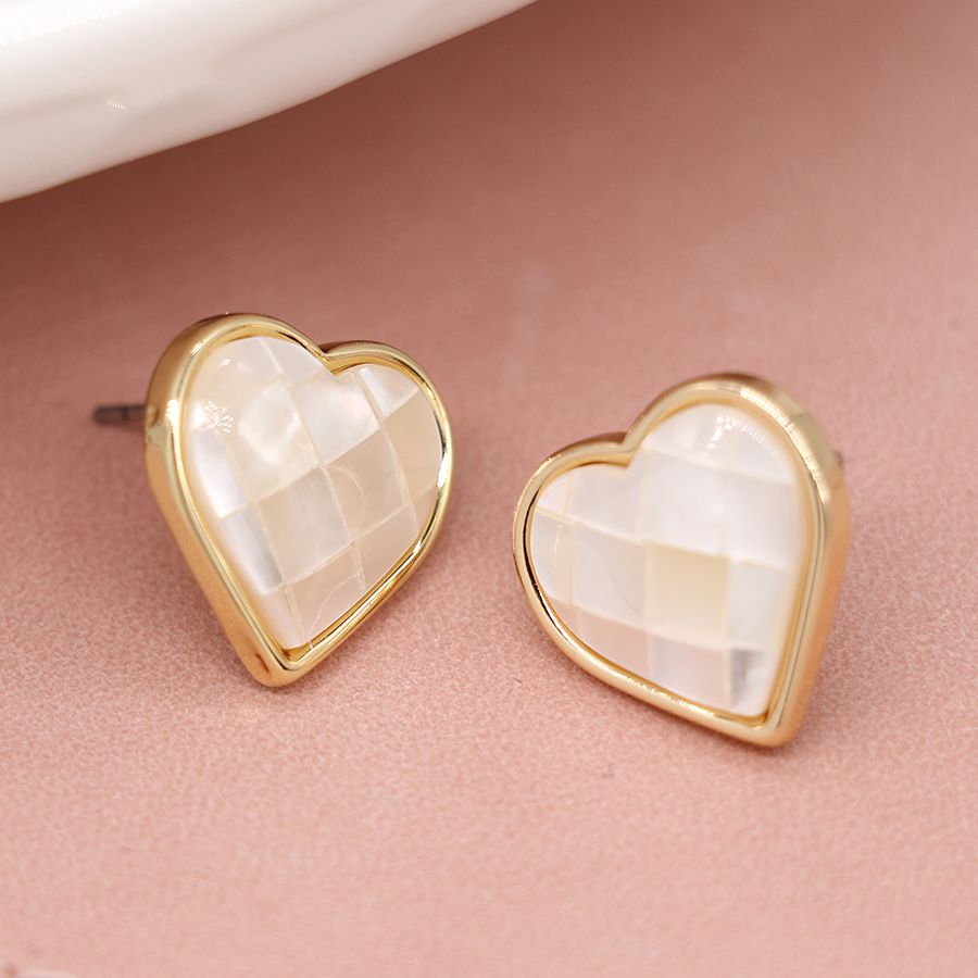 POM Faux Gold Plated Heart Shell Inset Earrings