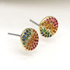 POM Faux Gold Disc Stud Earrings with Rainbow Gradient Crystals