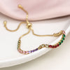 POM Faux Gold Adjustable Bracelet with Cup Chain Rainbow Crystals