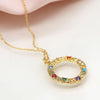 POM Faux Gold Textured Circle Necklace with Mixed Colour Crystals