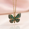 POM Faux Gold Plated Green Enamel Butterfly Necklace