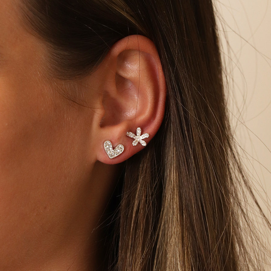 POM Silver Plated Crystal Heart Stud Earring