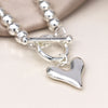 POM Silver Plated Bead and Heart Charm t-bar Bracelet