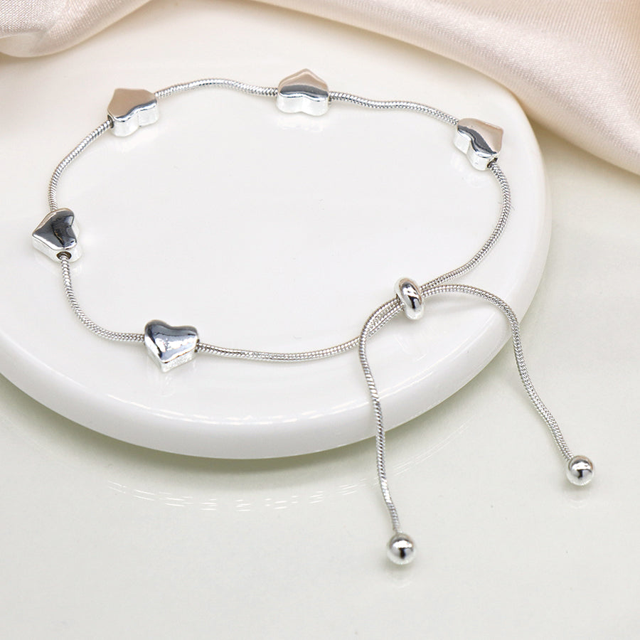 POM Adjustable Snake Chain Multi Heart Bracelet