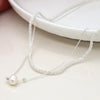 POM Silver Plated Double Layer Neckalce With Pearl Pendant
