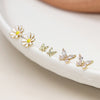 POM Faux Gold Plated Enamelled Daisy And Crystal Butterflies Studs 3 Pair Pack