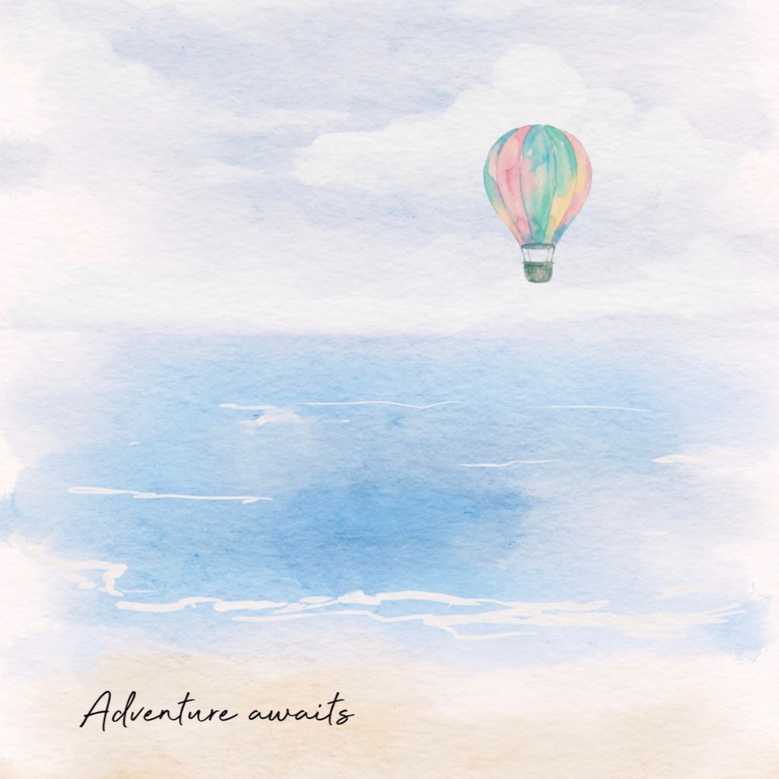 Petimo - Adventure Awaits Watercolour Hot Air balloon over Sea Card