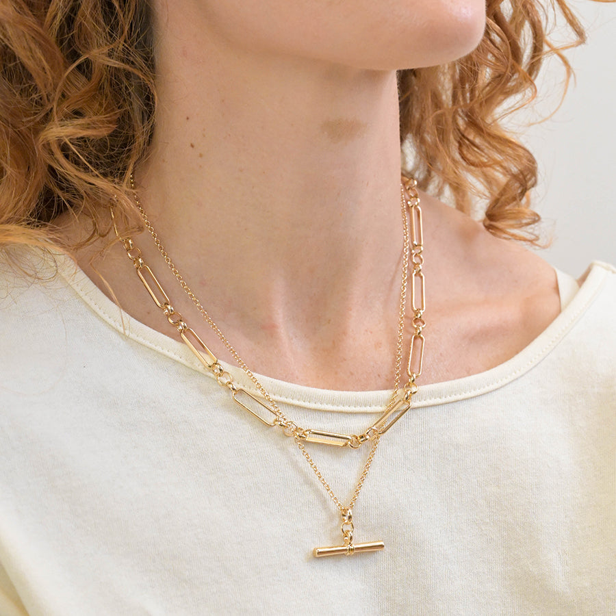 POM Golden layered chain and t-bar necklace