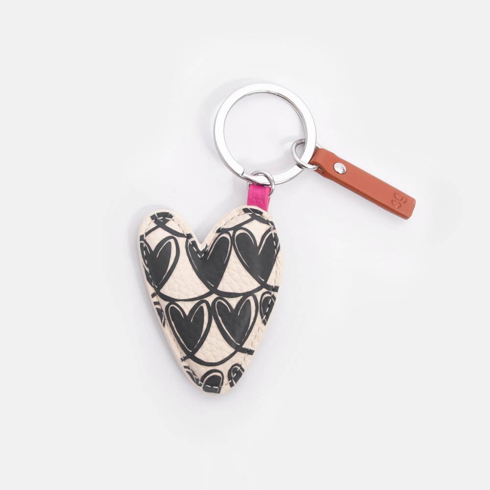 Caroline Gardner - Mono Linked Hearts Printed Heart Keyring