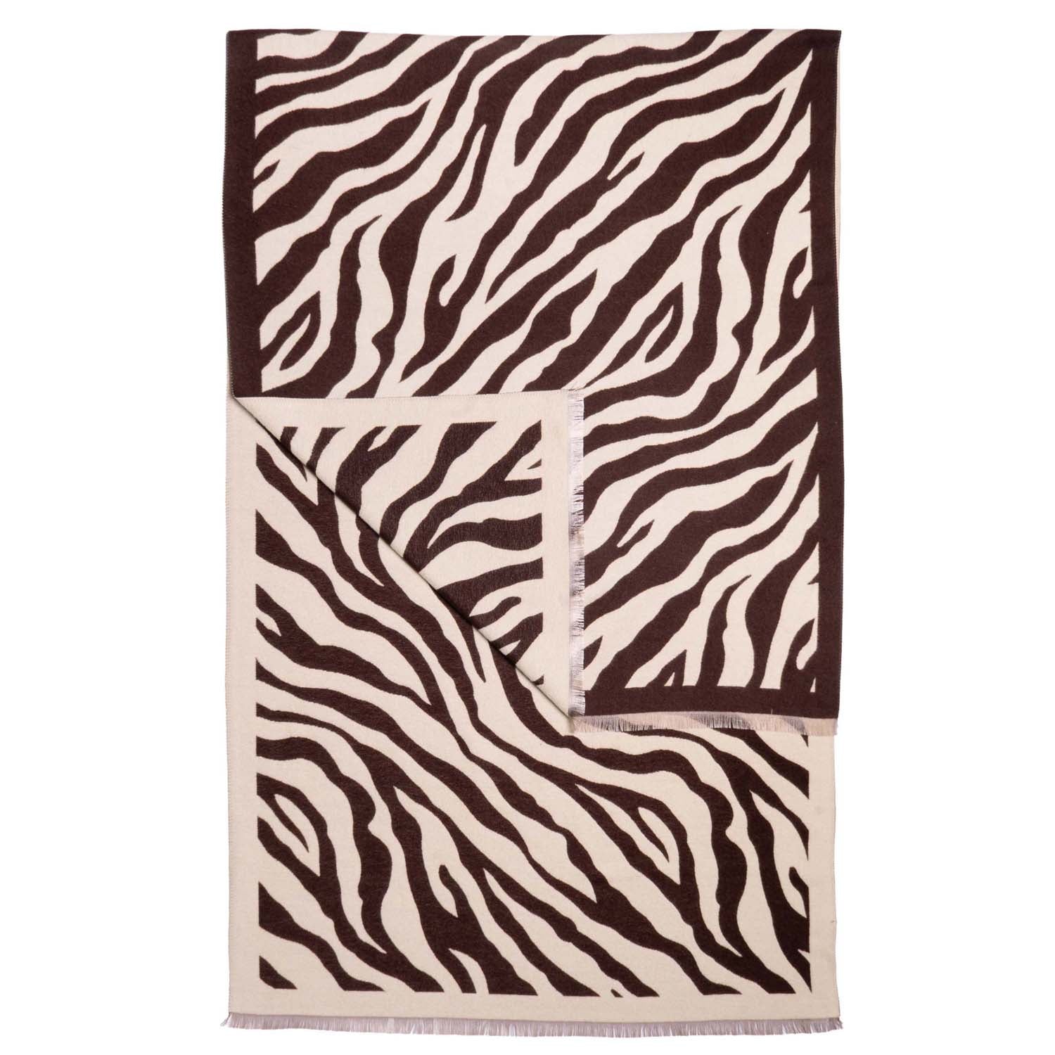 Loxley Lane Chocolate Wrap Scarf Zebra Print with Fringed Edge