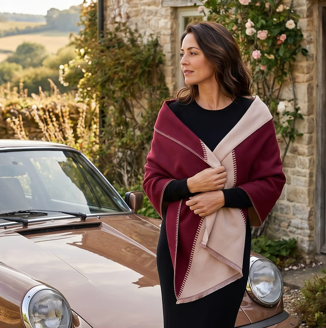 Loxley Lane Burgundy Wrap Scarf Blanket Detail