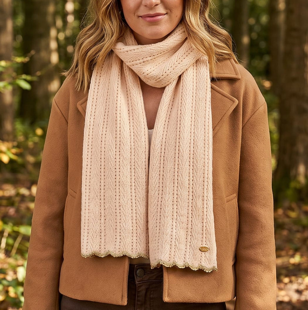 Loxley Lane Cream Scarf Scalloped Edge
